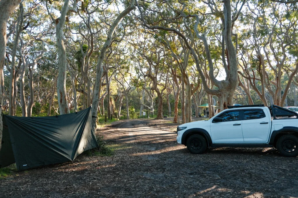 hammock and tarp on the left next to my car