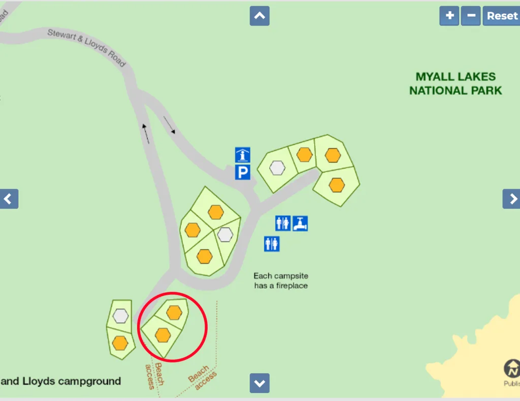campsite red circle around the bottom right campsite