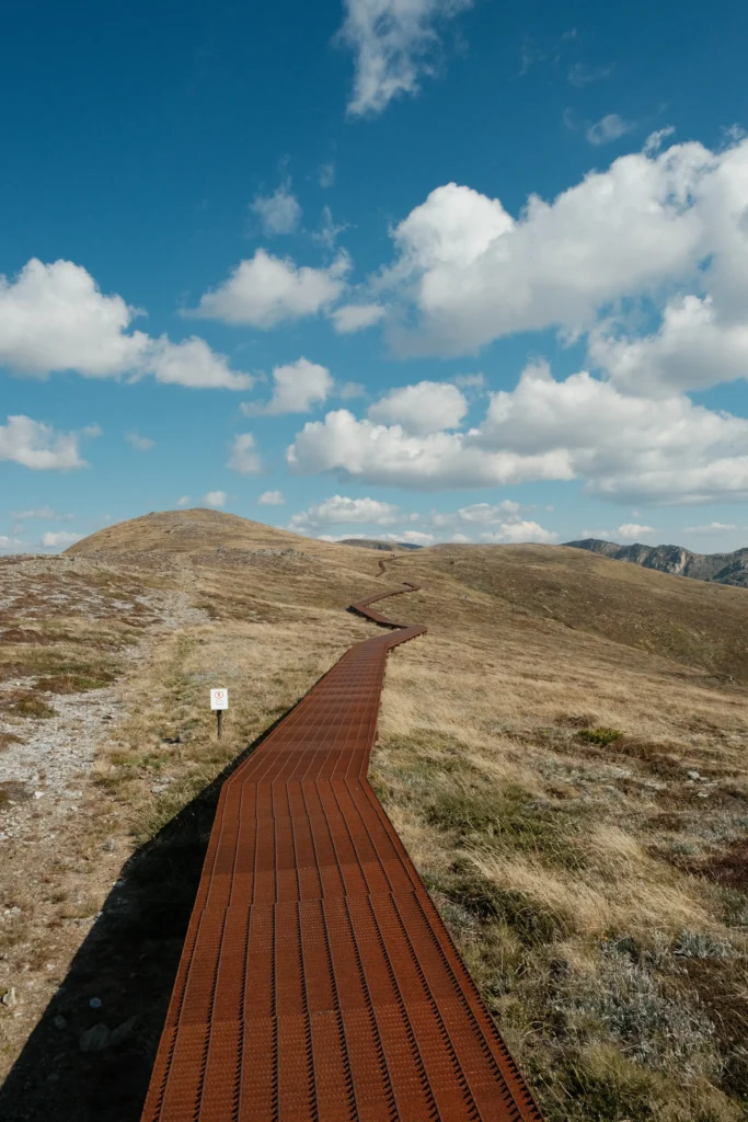 Rusty metal track on the mountains